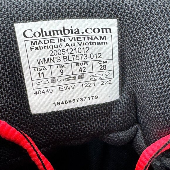 Columbia Womens Peakfreak II Mid Outdry Hiking Boots Size 11 Black/Red Ortholite - Picture 4 of 9